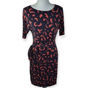 ANN TAYLOR BLACK & CORAL/PINK FAUX WRAP DRESS SZ.S GUC.